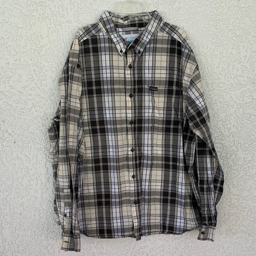 Columbia Black and White Plaid Casual button down Shirt size XXL